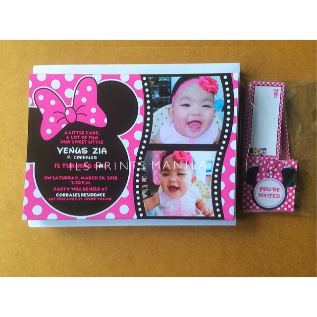 Minnie Mouse Theme Invitation Card Birthday baptism Shopee Philippines