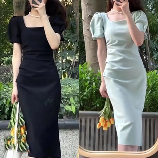 Korean Elegant OL Women Square Neck Sheath Bodycon Pencil Cocktail