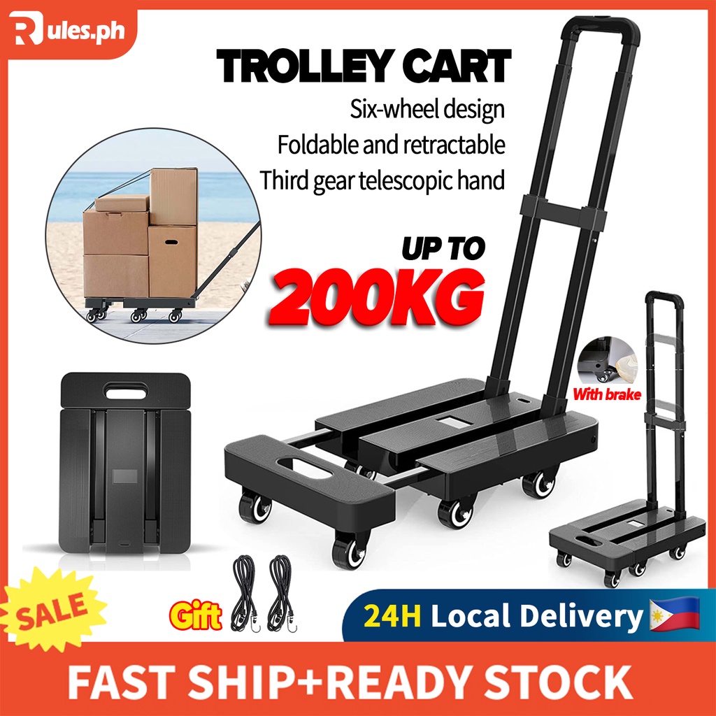 Rules Trolley Cart Foldable with Brake For Heavy Shopping Cart Grocery