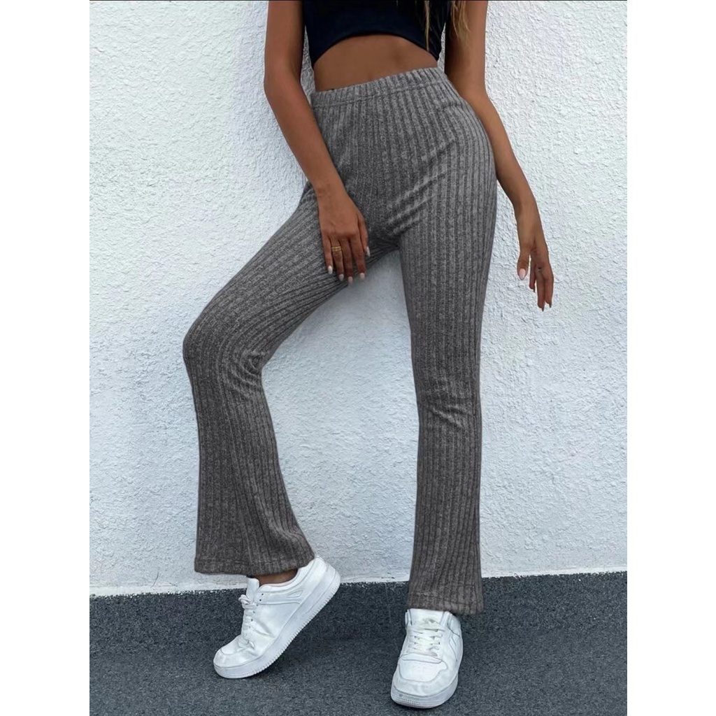 Hqucloo-Women high waist knit flare pants