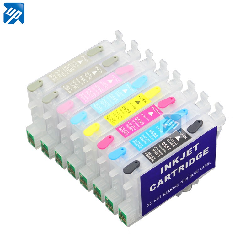 9PCS empty refillable ink cartridge for epson R2400 printer with ARC ...