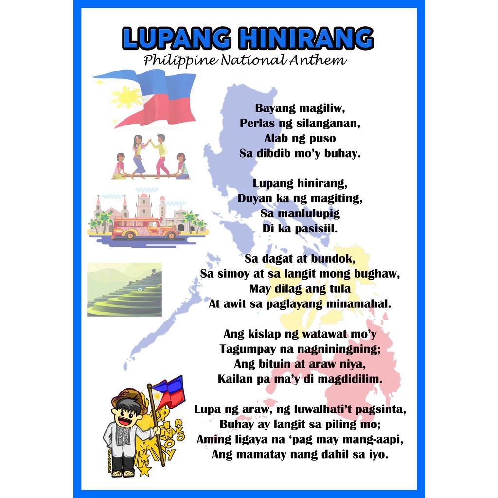 Educational Charts Lupang Hinirang Philippine National Anthem