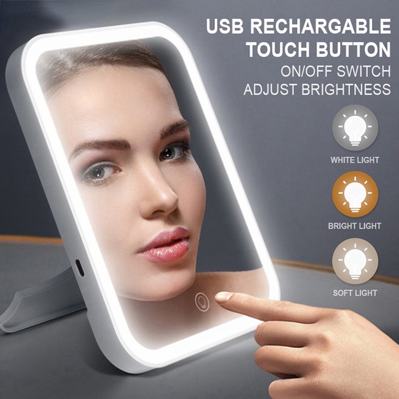 LED Makeup Mirror Touch Screen With Light Portable Desktop Mirror