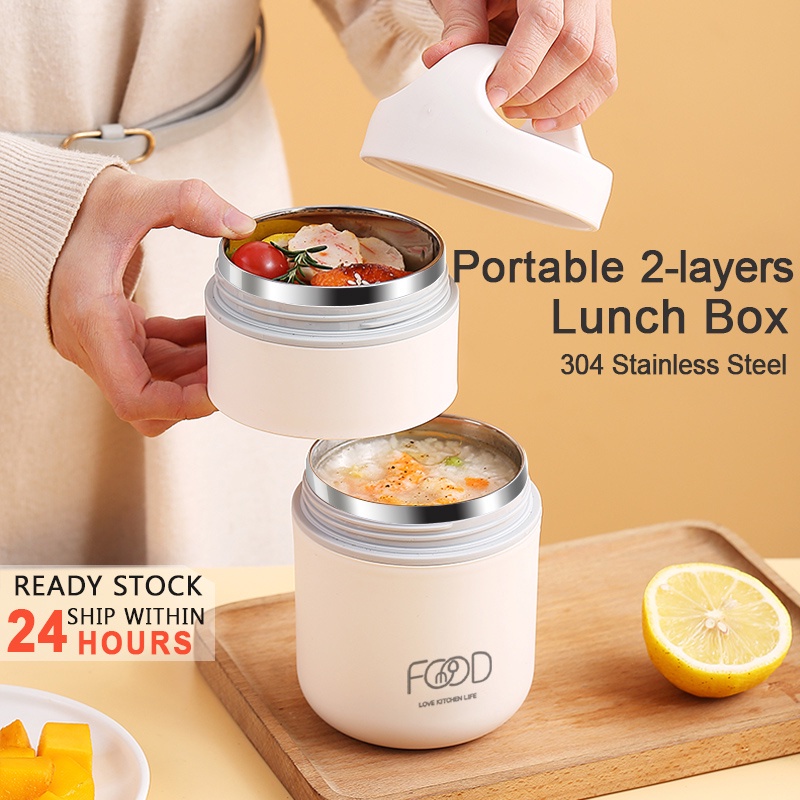 2 Layers Portable Lunch Box Breakfast Cup Breakfast Food Storage Box ...