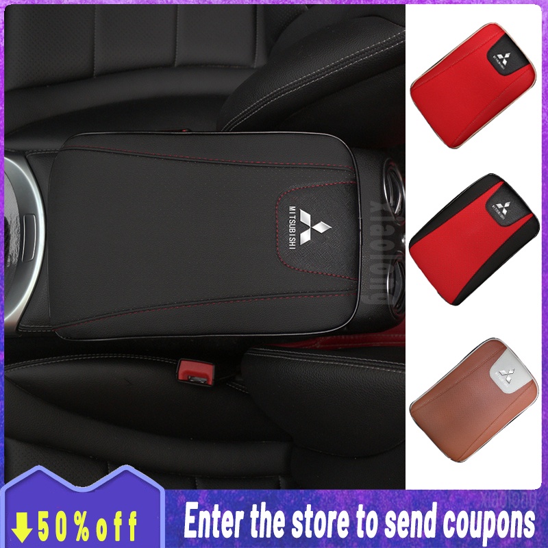 for Mitsubishi Leather Car Central Armrest Pad Auto Center Console Arm Rest  Seat Box Mat Cushion Pillow Cover Vehicle Protective Styling Interior  accessories Montero Sport Mirage Adventure Pajero Lancer Strada L300 Montero