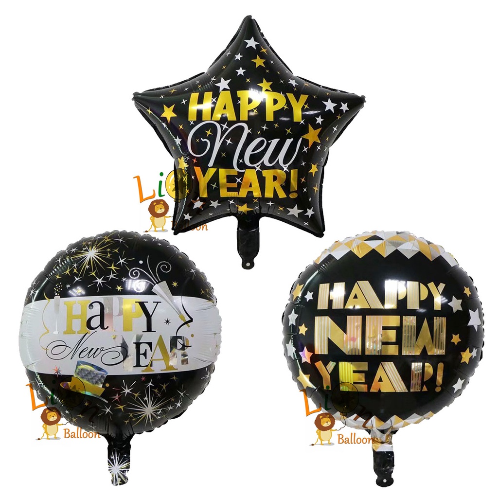 Happy New Year Foil Balloon Round/Star Gold 18inch New Year Party ...