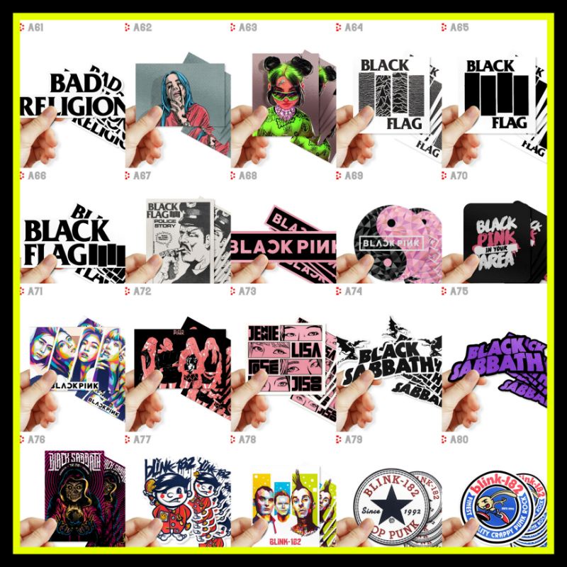 A4 - Waterproof Sticker Band (Black Religion, Billie Eilish, Black Flag ...