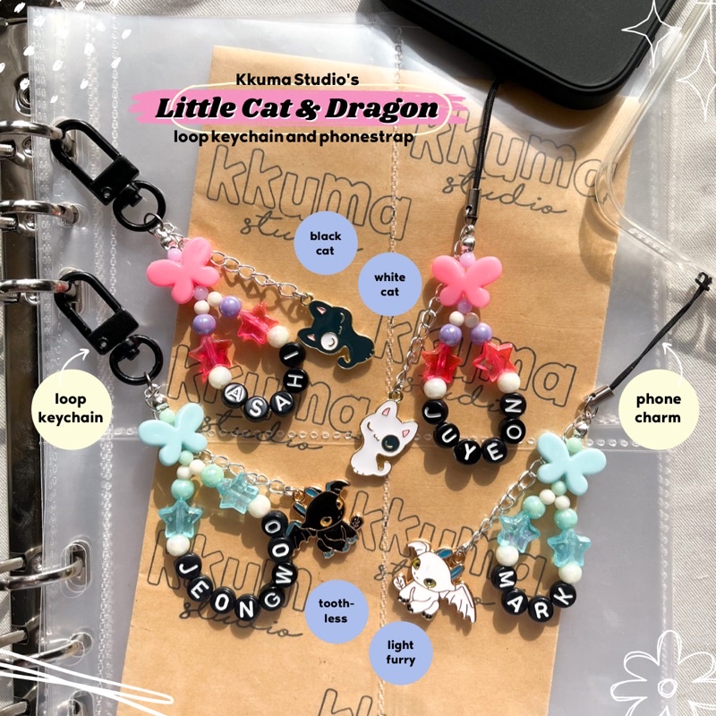 Kkuma Studio Little Cat and Dragon Keychain | Loop Keychain and Phone ...