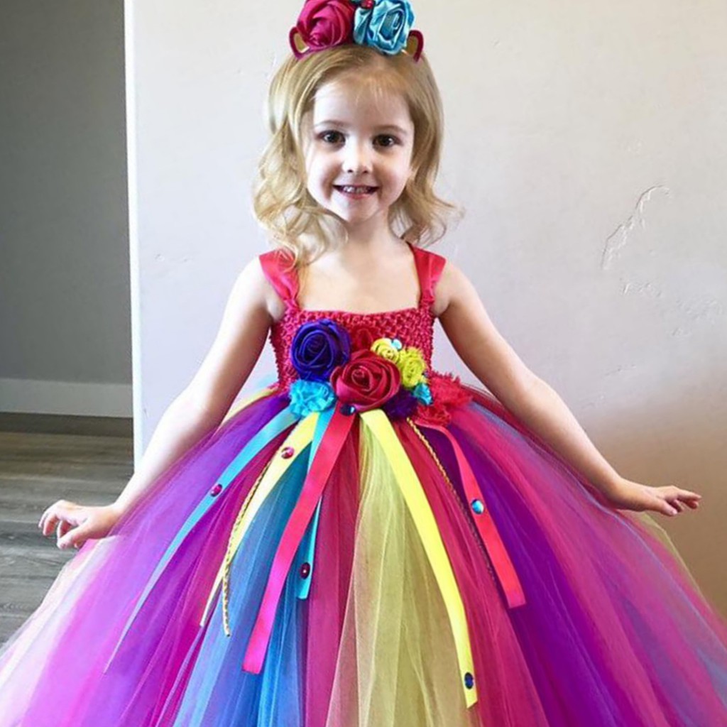 Girls Rainbow Unicorn Flower Tutu Dress Kids Crochet Tulle Ribbon Dress Ball Gown with Hairbow Children Party Costume Dresses Shopee Philippines