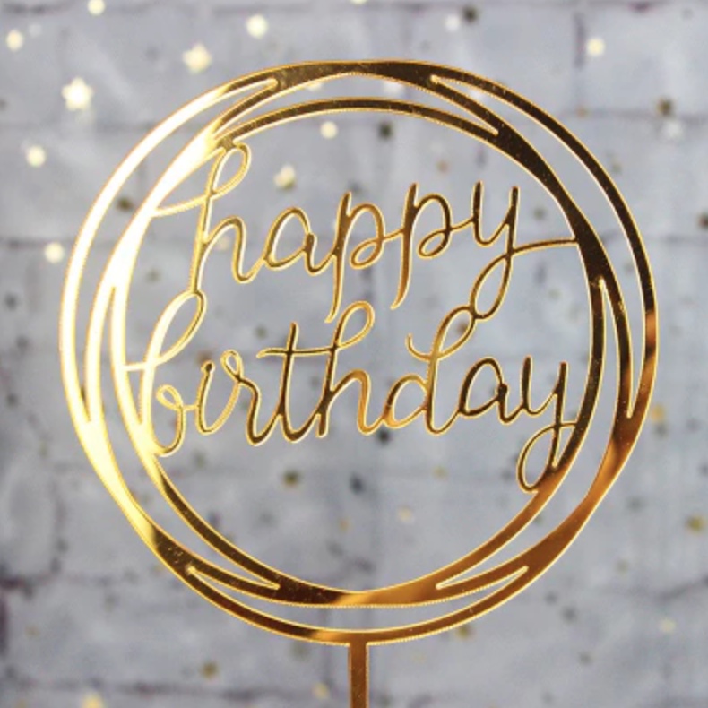 Plain Gold Circle Happy Birthday Cake Topper Acrylic Cake Bakeware ...