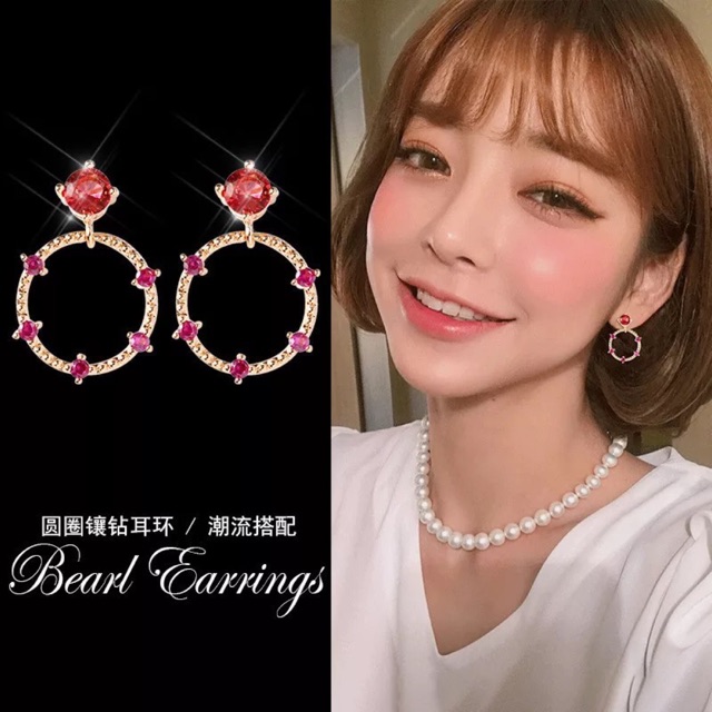 【A&j】Fashion gold circle Red Diamond Earrings Jewelry | Shopee Philippines