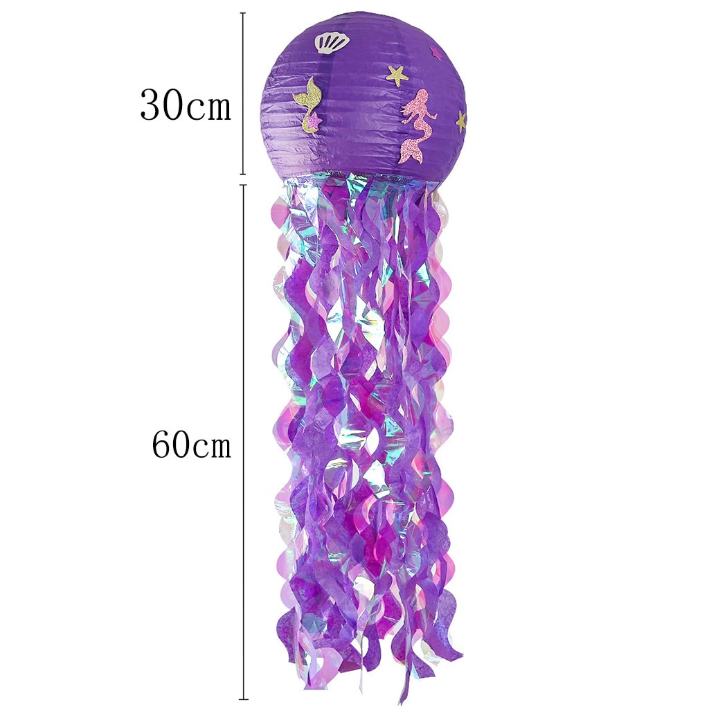 QYCX 6-Pack Mermaid Jellyfish Paper Lanterns – Pink, Blue & Purple, 25 X 60 Cm, Hanging Ocean Party Decorations For Under The Sea, Mermaid, & Marine Life Themed Events