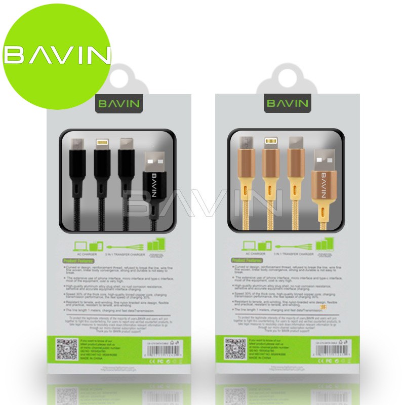 Original BAVIN 3 in 1 Charging Cable 2.4A CB036 | Shopee Philippines