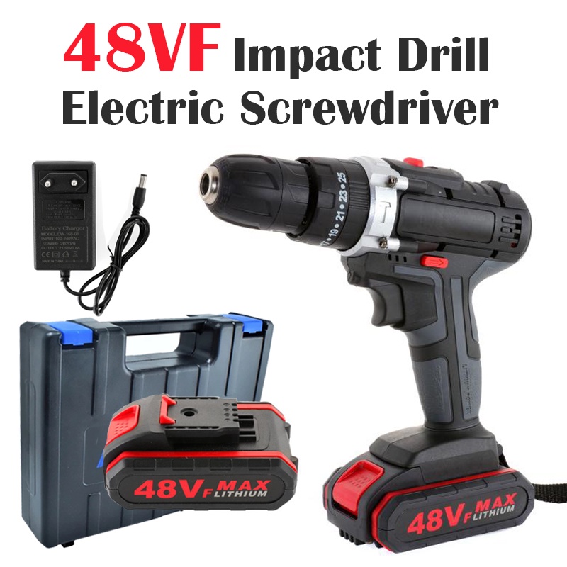 48VF Cordless Electric Drill Impact Drill Wrench Screwdriver Double ...