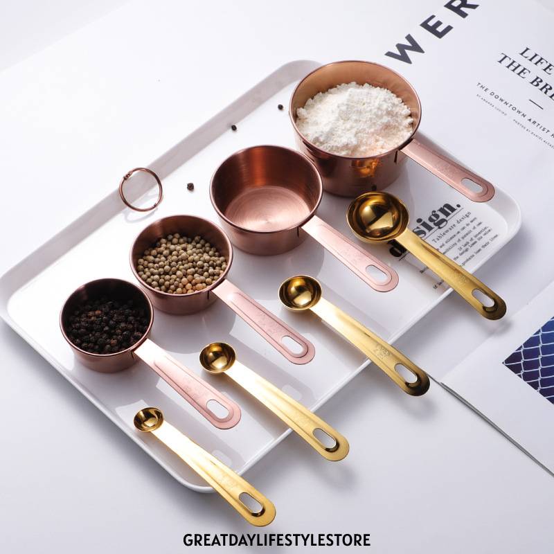 Measuring Cup and Spoon Set Rose Gold and Gold | Shopee Philippines