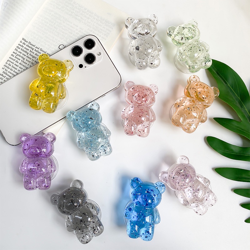 Epoxy Silver Foil Cute Bear Clear Color Bracket Plain Color Grip ...