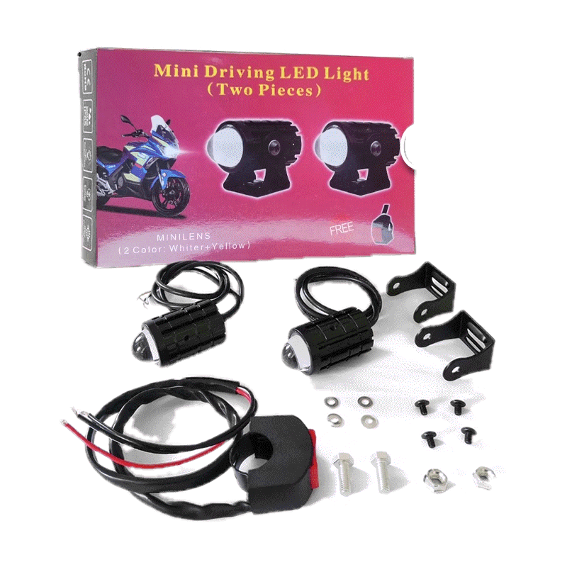 A Pair of Motorcycle Mini Driving Light White+Yellow Universal High
