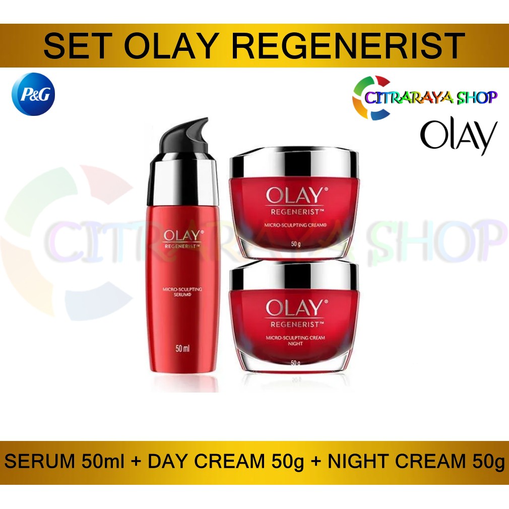 Olay SET REGENERIST MICROSCULPTING DAY CREAM+NIGHT CREAM+SERUM Shopee