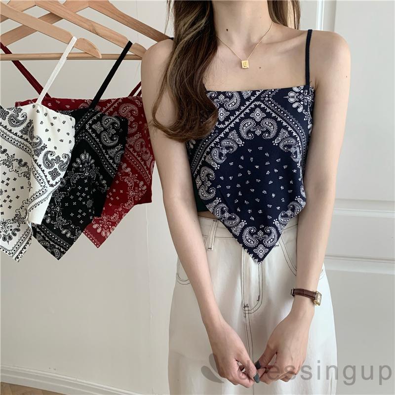DRE-Female Paisley Print Spaghetti Strap Sleeveless Tops for Summer ...
