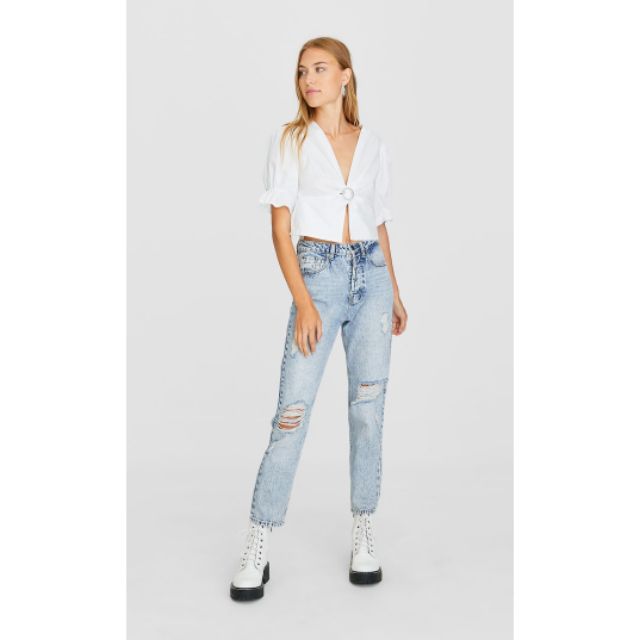 Stradivarius ripped 2024 mom jeans