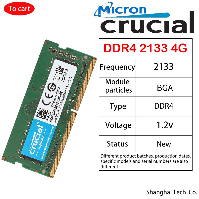 Micron Crucial Laptop DDR4 4GB 8GB RAM 2133/2400/2666MHz Notebook