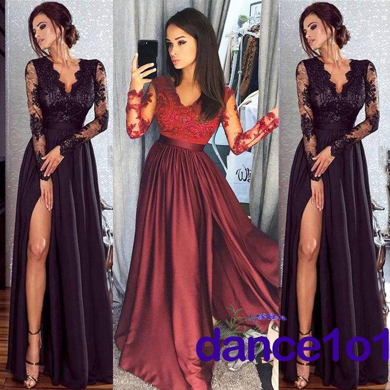 Gc1 Women Sexy Deep V Neck Lace Evening Party Ball Prom Gown Formal