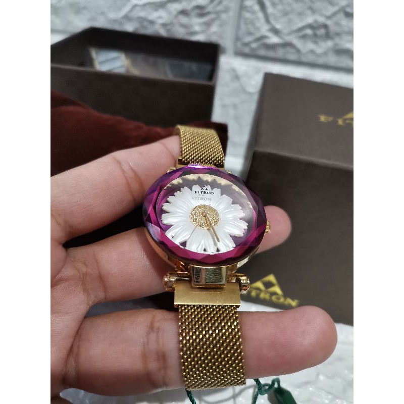 FITRON WATCH stainless steel Gold strap PURPLE color for LADY