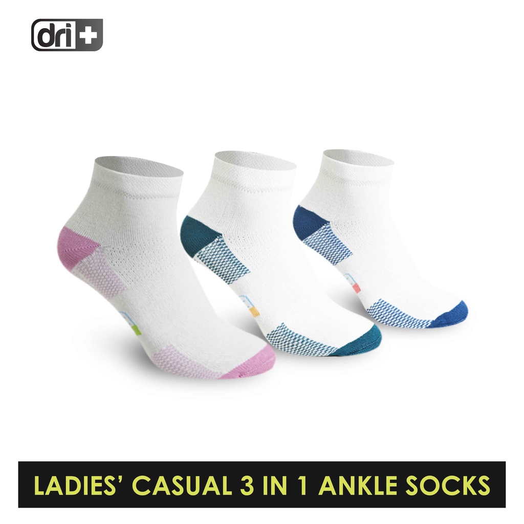 Dri Plus Ladies' Cotton Lite Thin Casual Ankle Socks 3 pairs in a pack ...