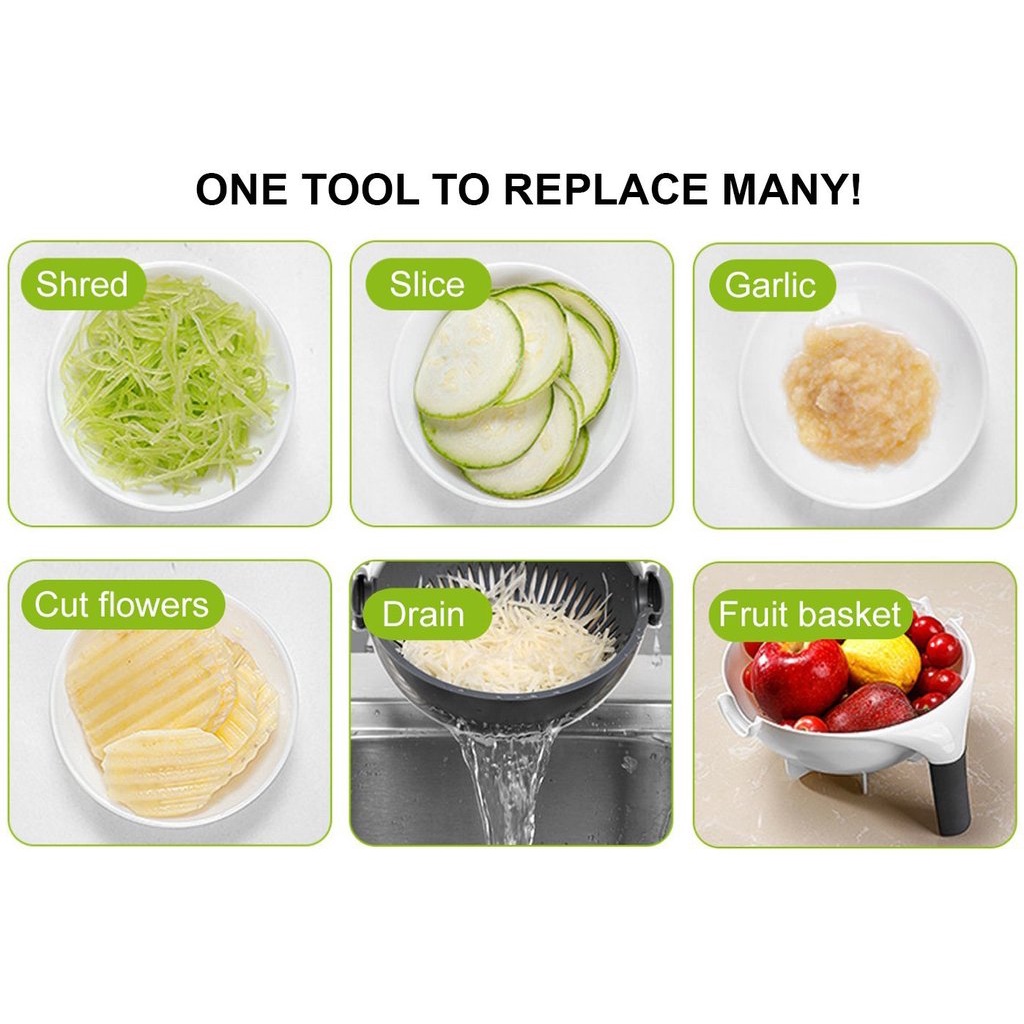 6 in 1 Wet Basket Vegetable Cutter Multi-functional Wash Rinse Bowl ...