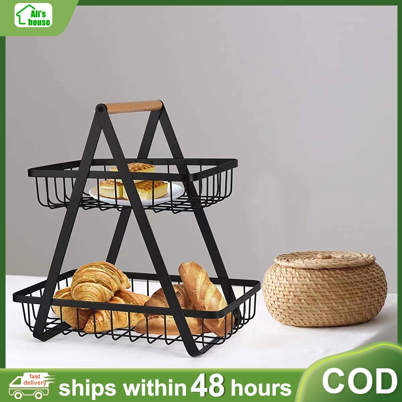 2 Tier Countertop Fruit Basket Bread Vegetable Rack Table Top Display ...