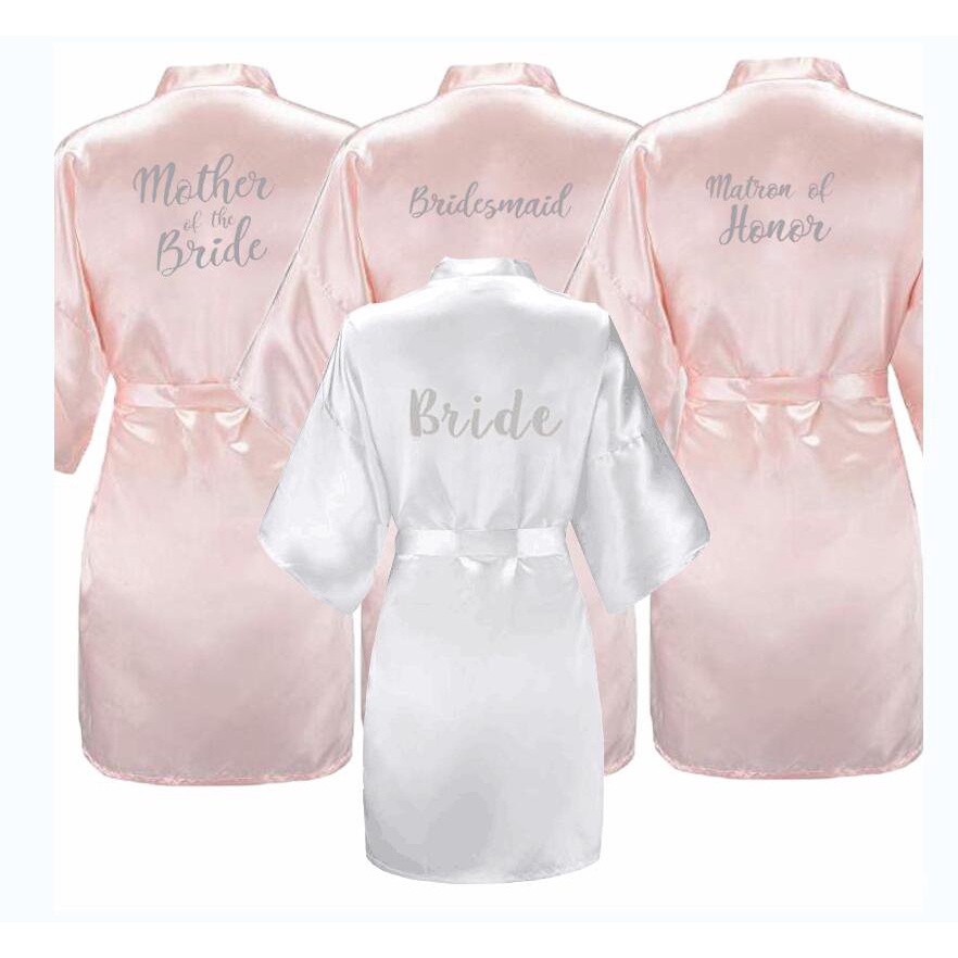 Blush Satin Silk Robes Letter Wedding Bath Robe Maid of Honor Bridesmaid Bride Dressing Gown