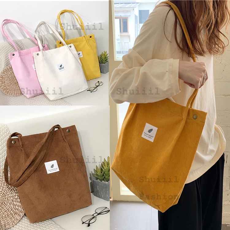 Shuiiil Korean Casual Bag Simple Literary Solid Corduroy Canvas