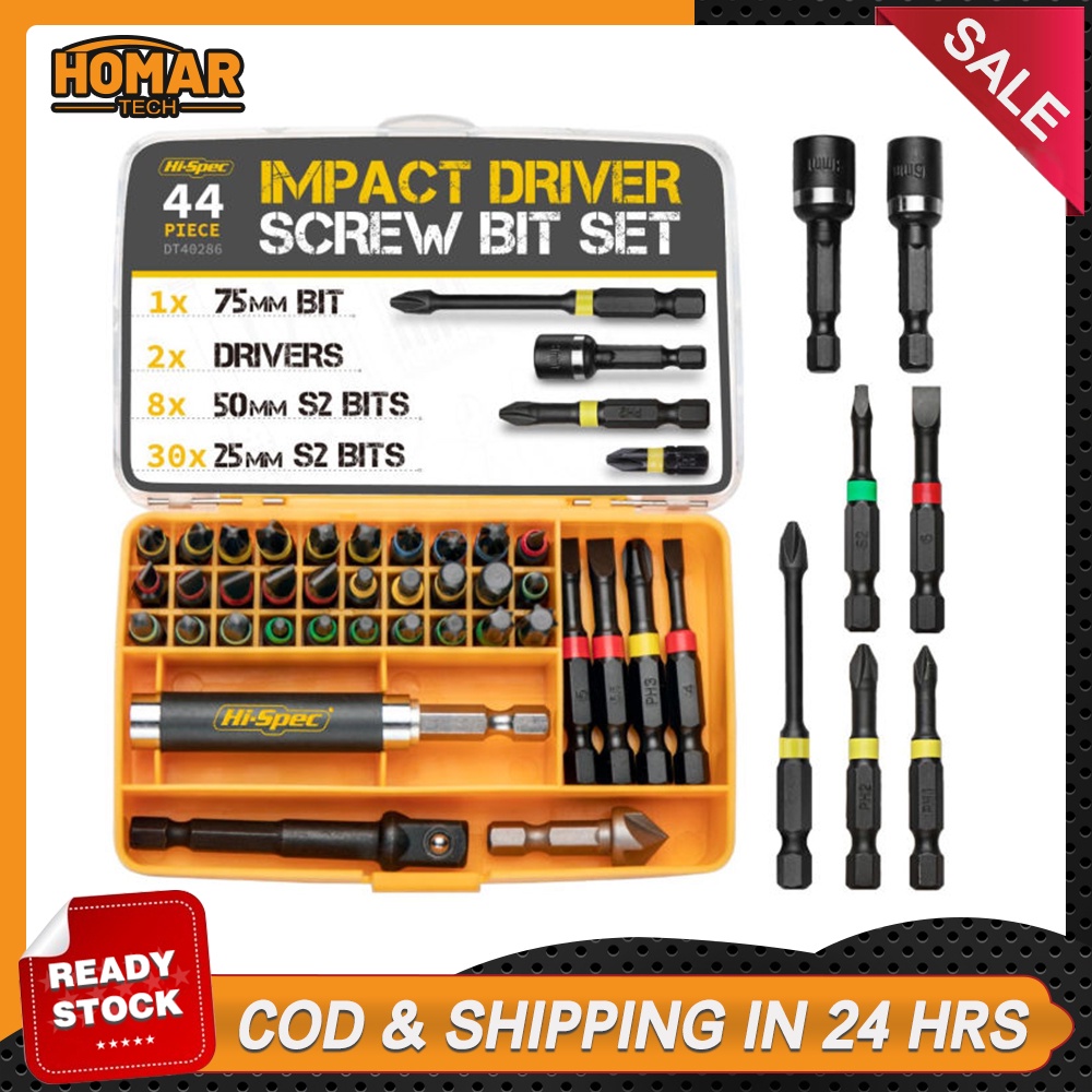 Hi-Spec 44pc Metric 1/4in Impact Screw Driver Bit Set. Hex Shank