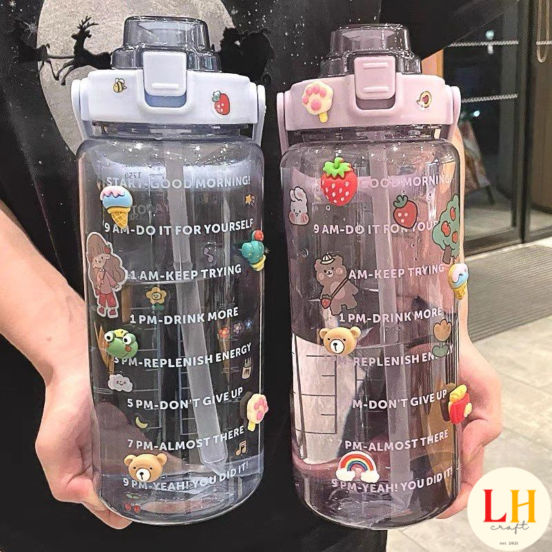 2L Motivational Water Bottle Jug With Free stickers, with straw large ...