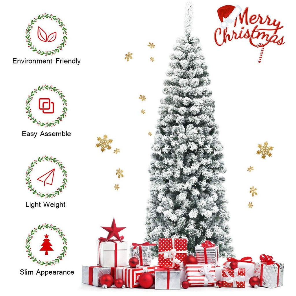 8FT Slim Christmas Tree Automatic High Quality Fir Hinged Branches Metal Stand Fir Christmas