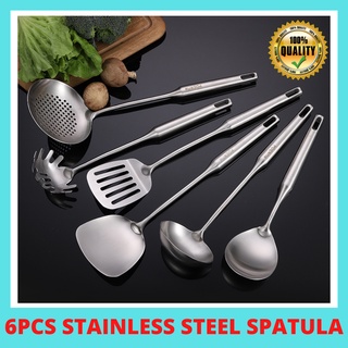 304 Stainless Steel Kitchen Utensils Set, 6 Pcs Metal Professional Cooking  Spoons, Kitchen Tools - Wok Spatula, Ladle, Skimmer Slotted Spoon, Pasta