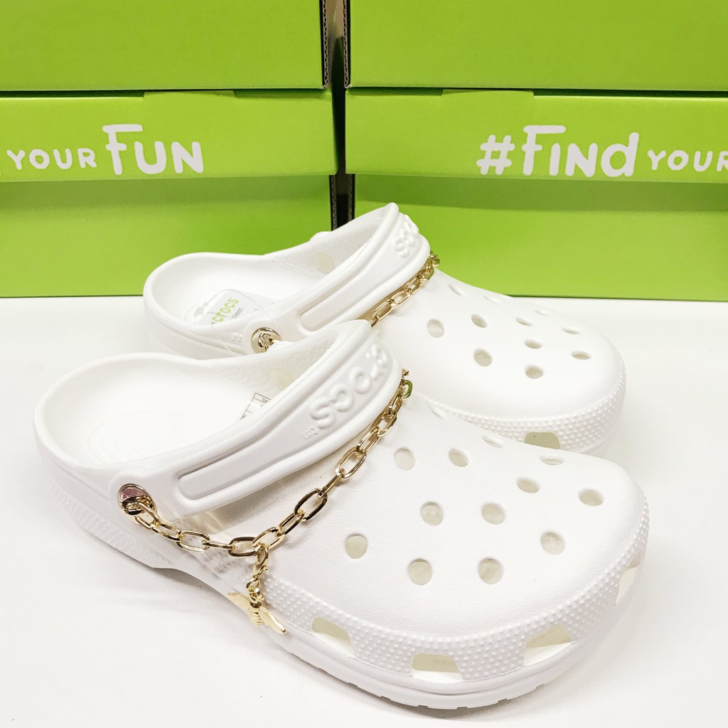 Crocs with gold chain hot sale