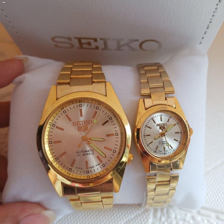 Men Watches Buy 1 Take 1 SEIKO 5 Waterproof Pawnable Couple Watch 18K Gold Watch for Women and Men