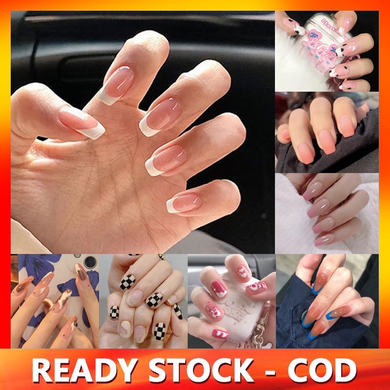 24Pcs Fresh Lovely Fashion Fake Nails Nail Art Finished Nail Patch Short Fake Nails Wearable