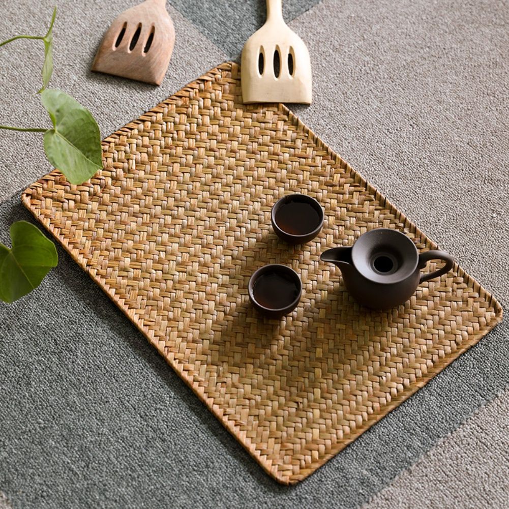 Hand-Woven Rectangular Rattan Placemats for Dining Table and Kitchen ...