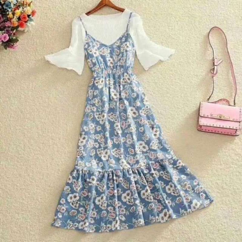 Women Summer Floral Short Sleeve Casual knee Length Dresses