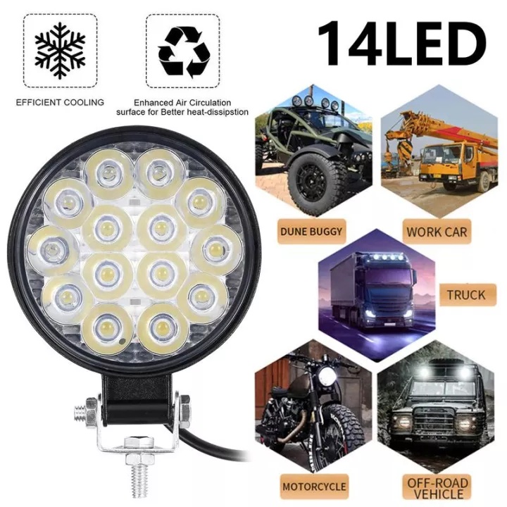 Mini Driving Lights Led Car Work Light 42w Car Truck 14 Led Headlight
