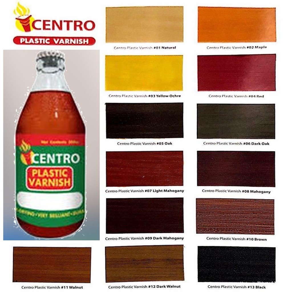 Centro Plastic Varnish 350cc Bottle Brown Maple Mahogany Walnut Natural