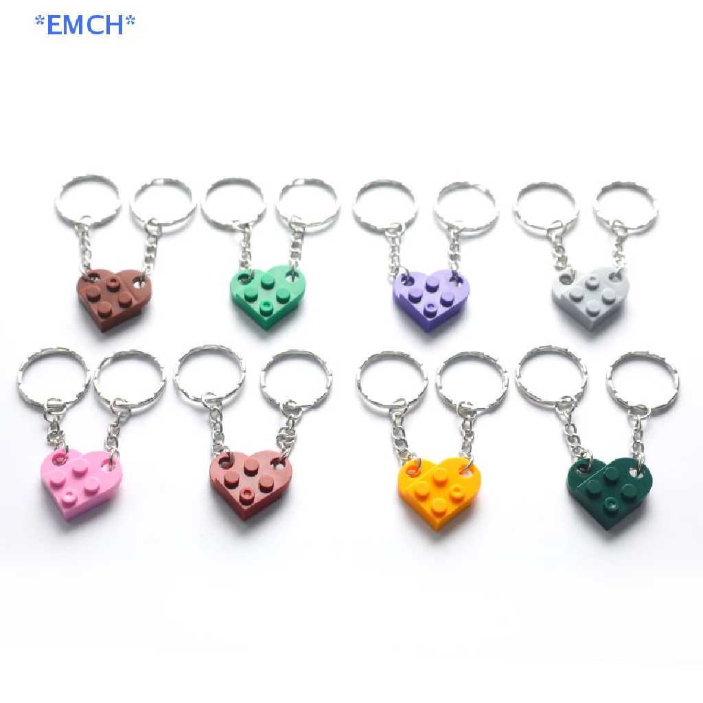 EMCH> 2pcs Love Heart Brick Keychain Elements Key Ring Birthday Jewelry ...