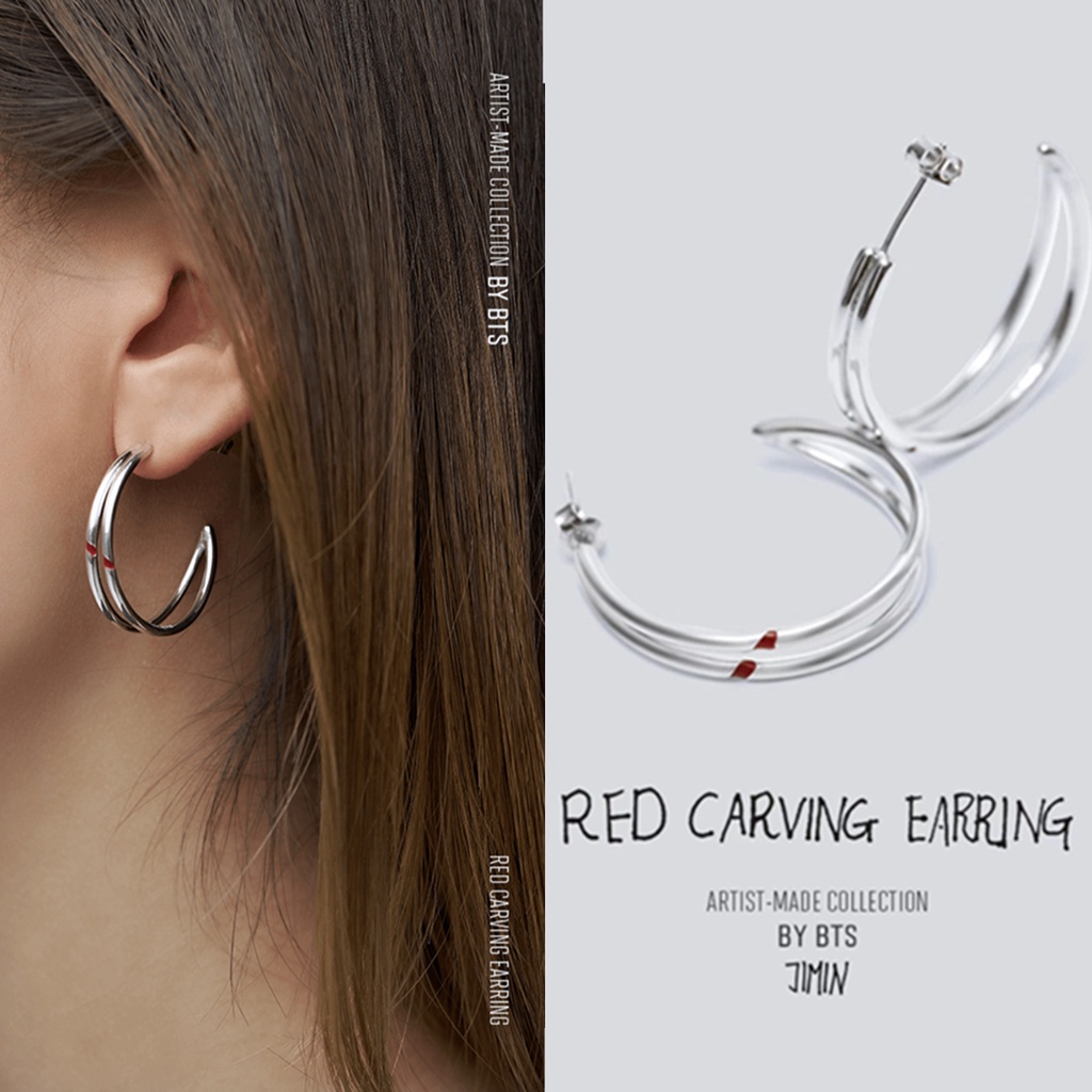 BTS artist made outlet jimin red carving earrings