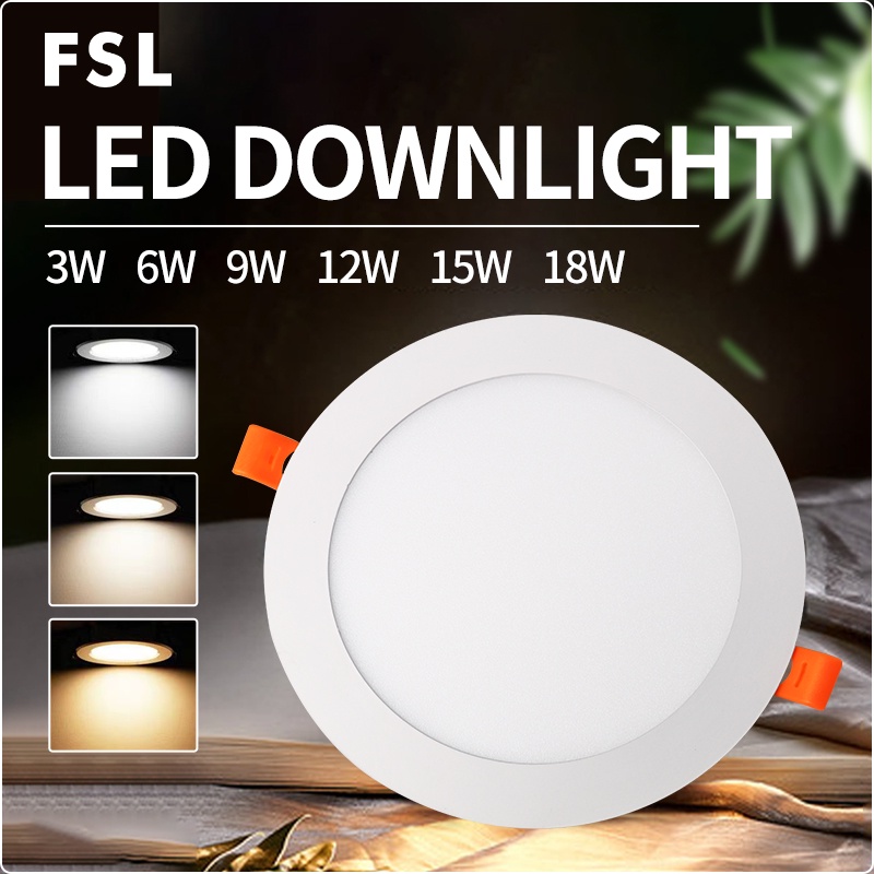 FSL 6W 9W LED Recessed Downlight Ceiling Lights Panel Light Pin