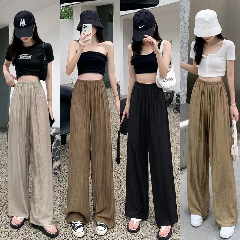 Aesthetic Casual Outfit New Plain Cotton High Waist Garterized Wide Leg ...