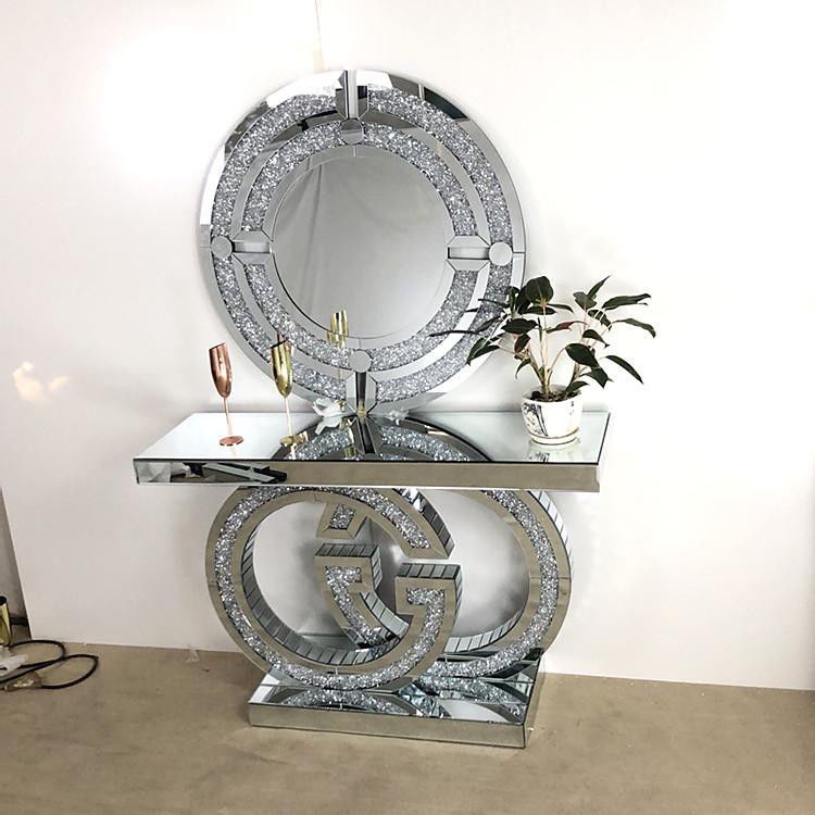 Modern Mirrored Living Room Furniture Crystal Silver Glass Console