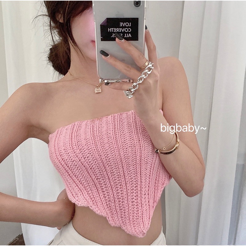 Knitted Vests Tanks Top Korean Solid Color Halter Drawstr Slim Exposed Navel Knitted Camisole