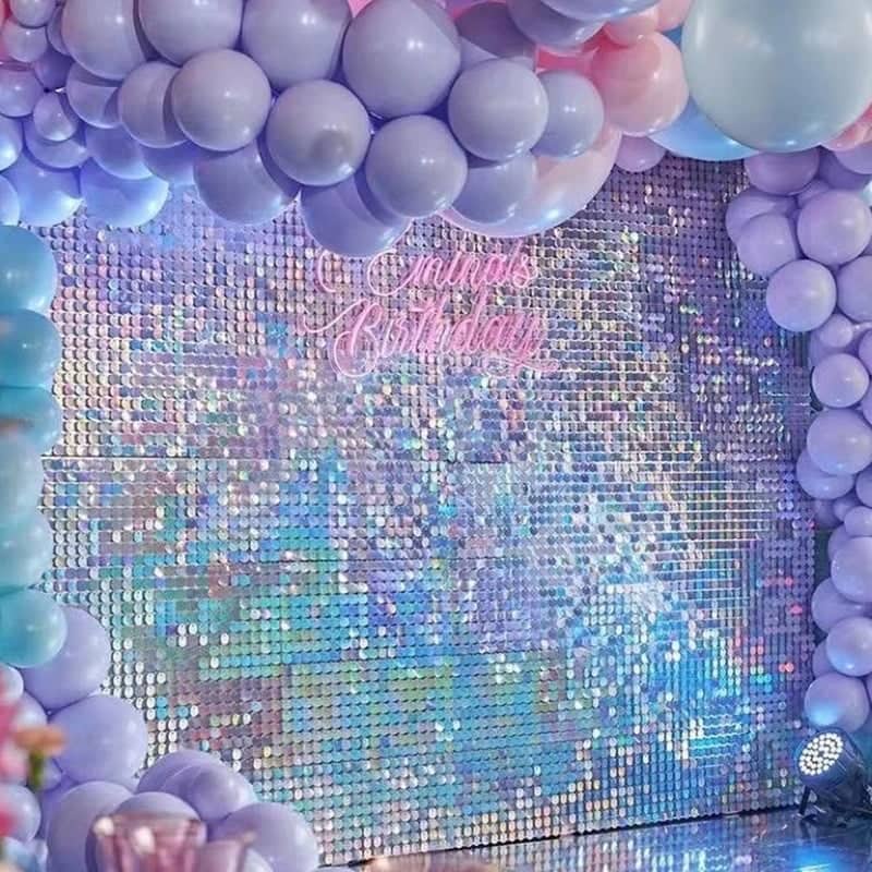 Laser Holographic Square Grid Metallic Foil Curtain Party Birthdays
